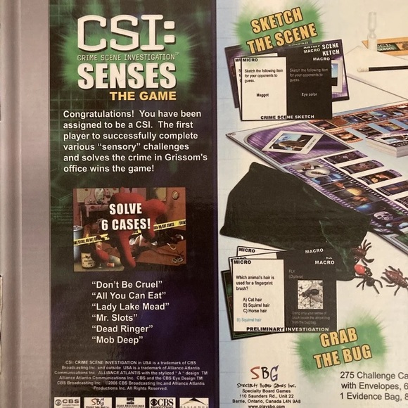 CSI Crime Scene Investigation Senses The Game New 2006 Board Game Collectable - Picture 7 of 13